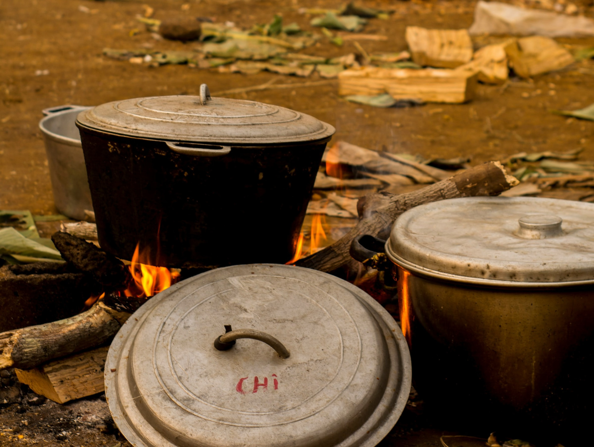 Traditional cooking stoves over open fires