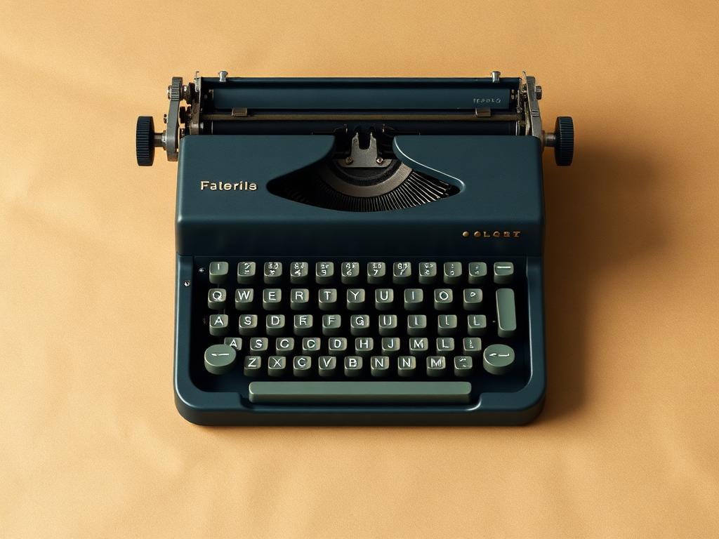 A vintage manual typewriter resting on a warm textured surface